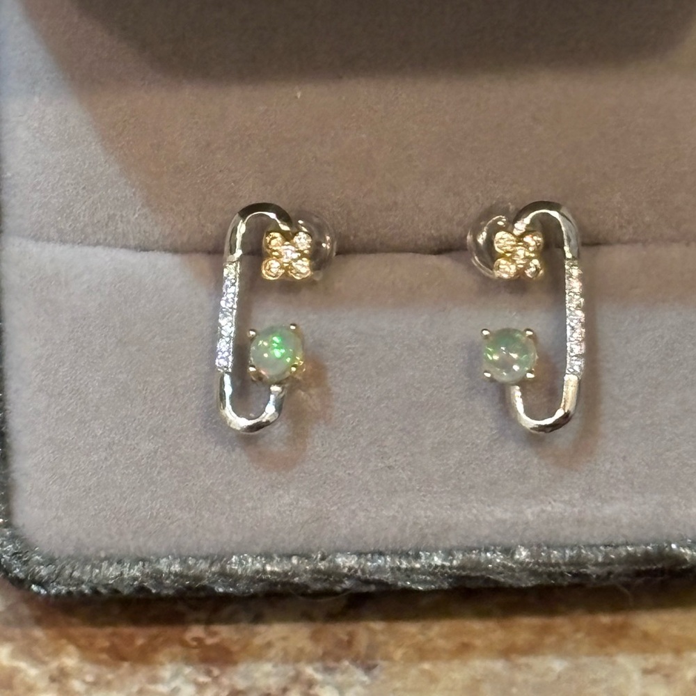 Natural Opal And CZ Sterling Silver Earrings
